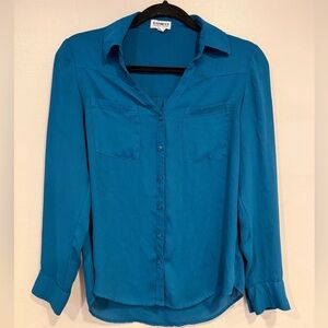 Express Portofino Shirt Button Down Blue Blouse Women's Small